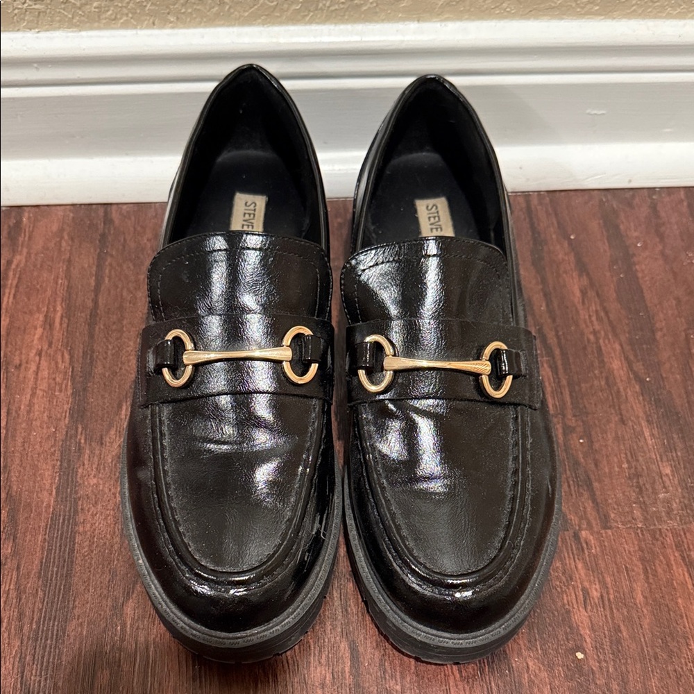 Steve Madden Black Loafers with Gold Accent